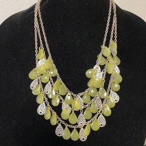 3 layer, green & silver tone necklace (OLCC-AF)